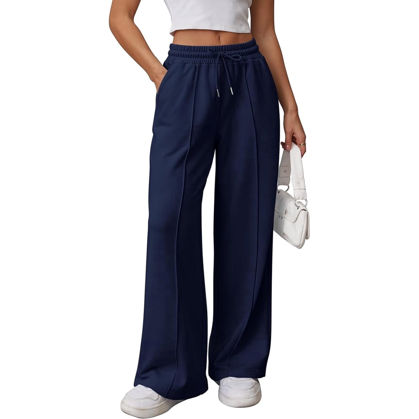 Women’s High Waisted Sweatpants Wide Leg Lounge Pants with Drawstring Elastic Waist Casual Workout Jogger Trousers with Pockets