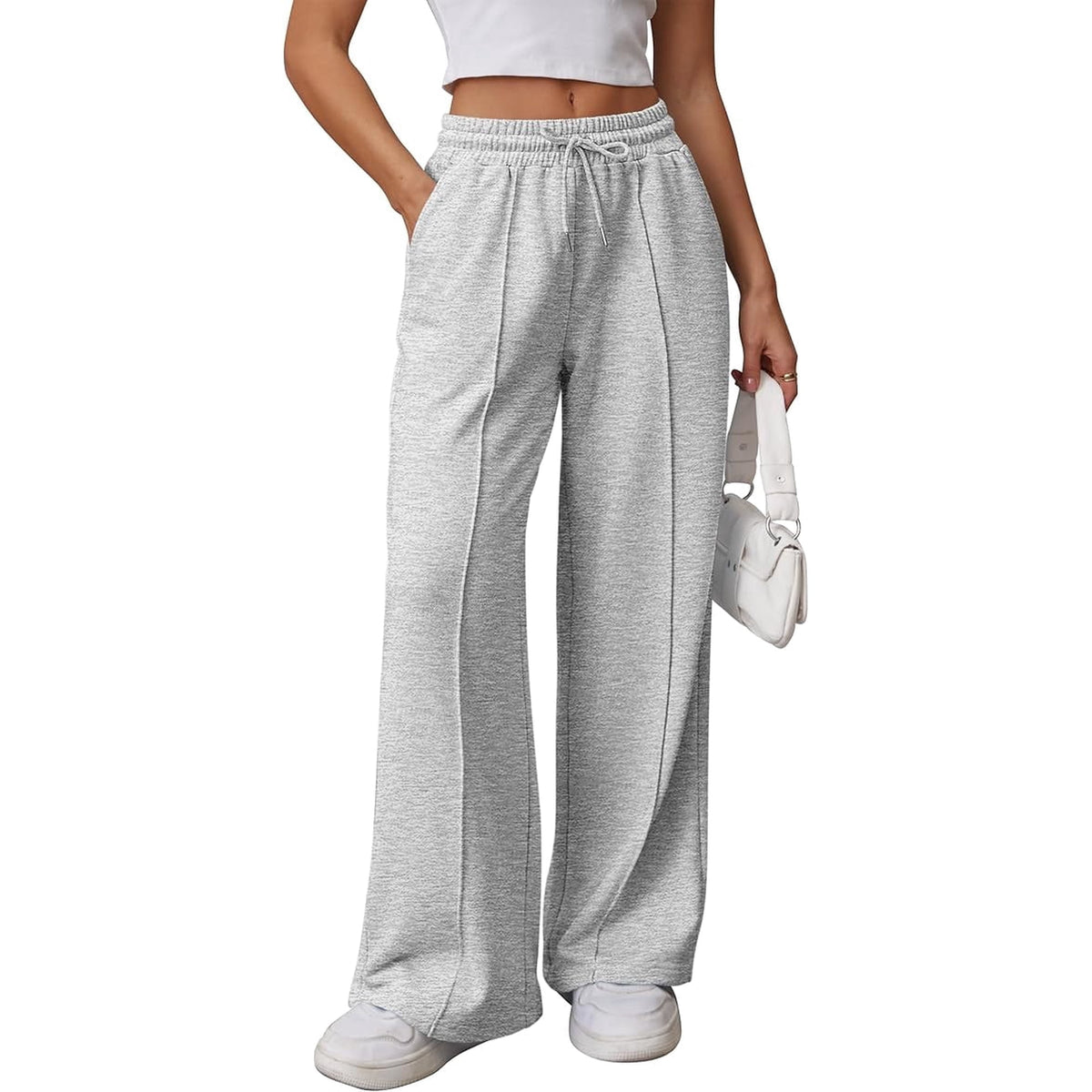 Women’s High Waisted Sweatpants Wide Leg Lounge Pants with Drawstring Elastic Waist Casual Workout Jogger Trousers with Pockets
