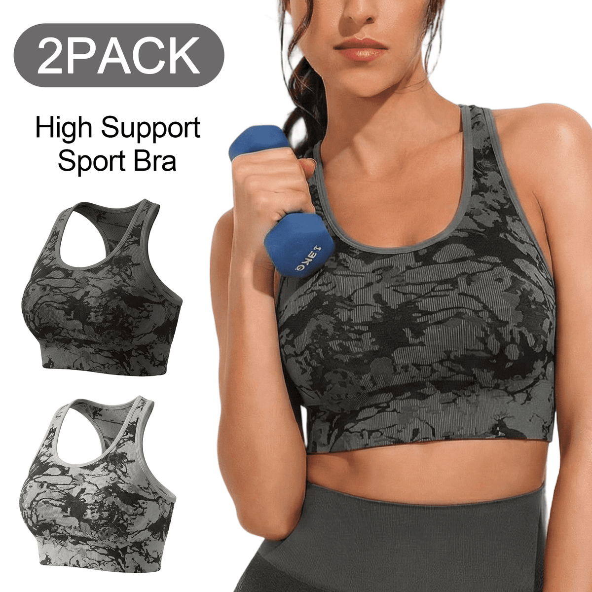 Women’s Sports Bras 2 Pack Medium Support Racerback Workout Yoga Bras Seamless Stretchy Athletic Running Training Gym Activewear