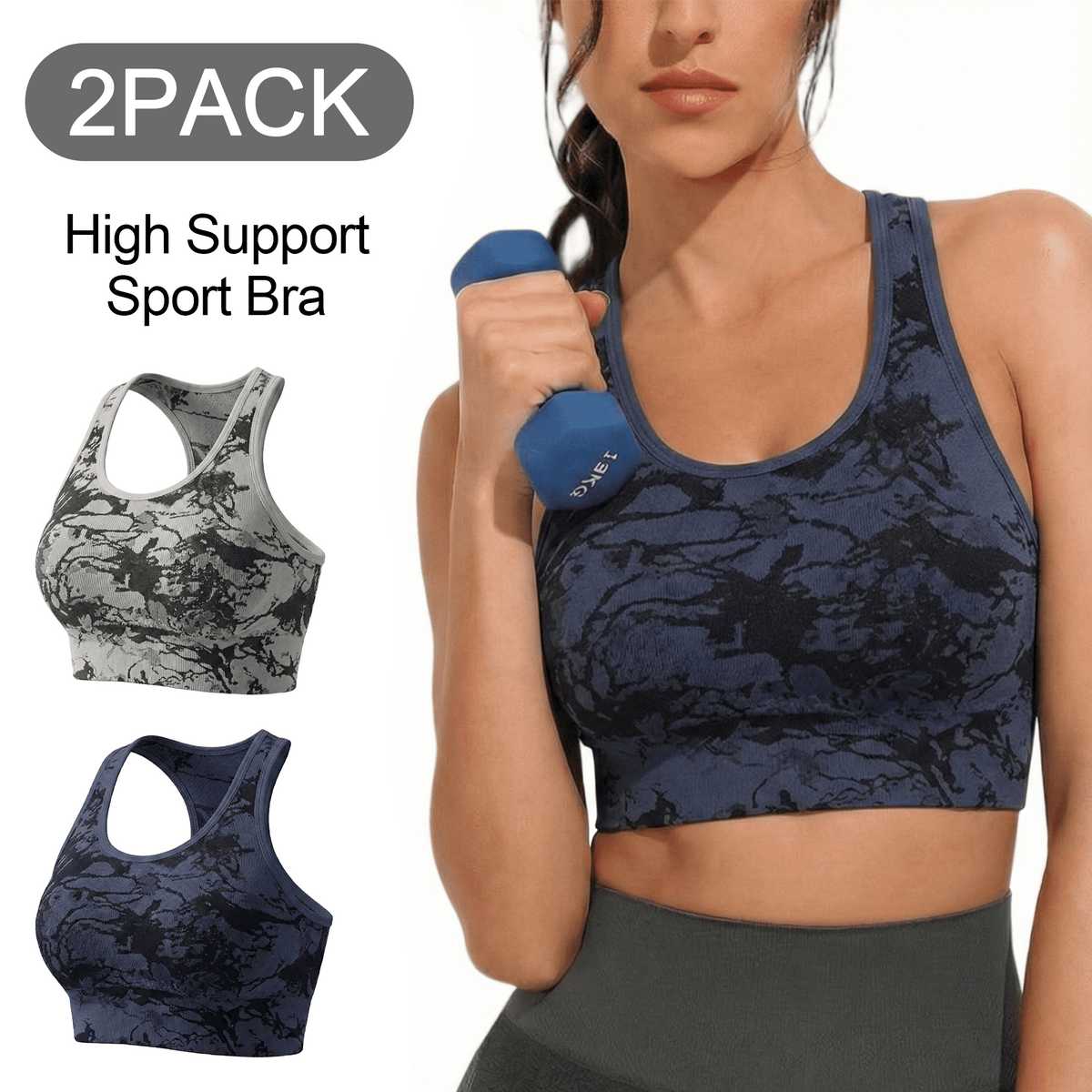 Women’s Sports Bras 2 Pack Medium Support Racerback Workout Yoga Bras Seamless Stretchy Athletic Running Training Gym Activewear