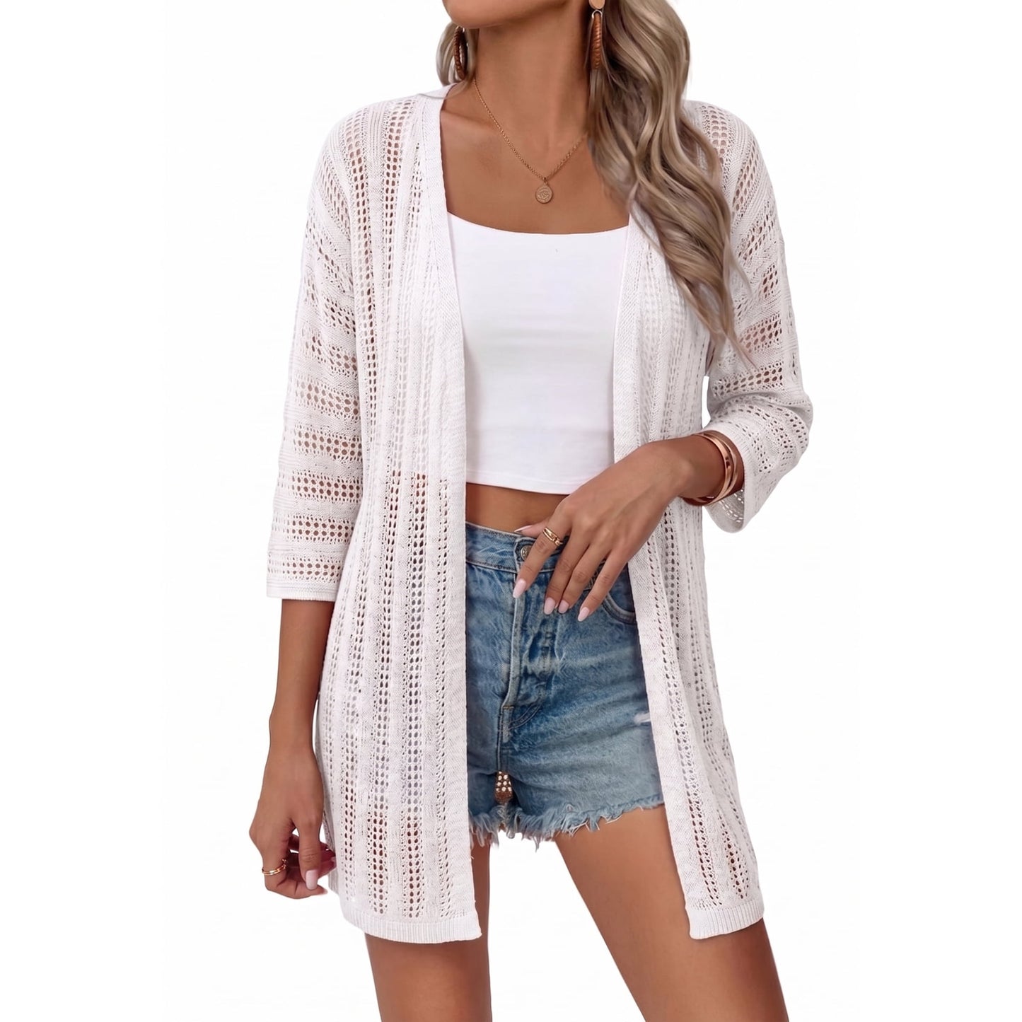Womens Crochet Cardigan Sweaters for Summer Spring Fall, Lightweight Short Sleeve Oversized Open Front Kimono Boho Knit Beach Cover Up with Swimsuit, Bikini, Bathing suit