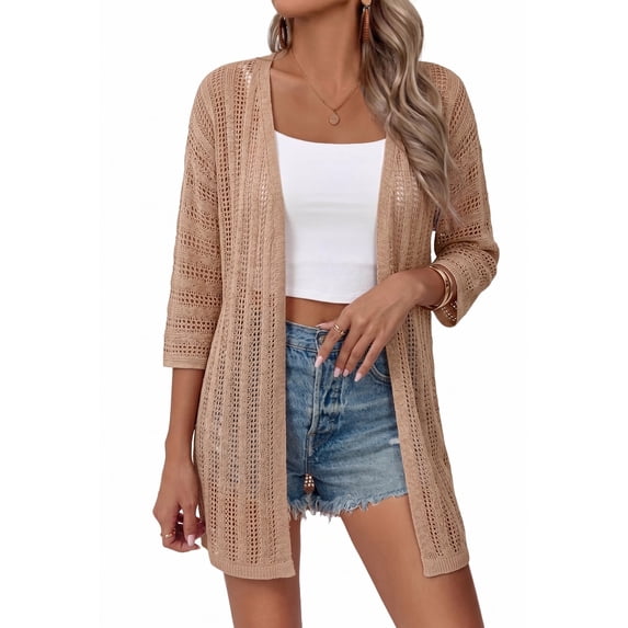 Womens Crochet Cardigan Sweaters for Summer Spring Fall, Lightweight Short Sleeve Oversized Open Front Kimono Boho Knit Beach Cover Up with Swimsuit, Bikini, Bathing suit