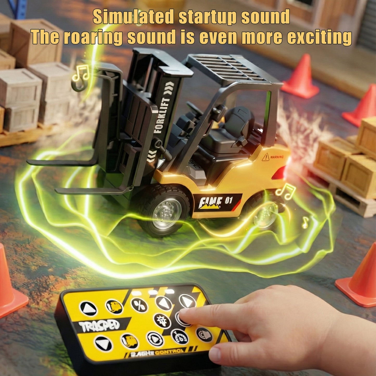 Flynow Mini RC Car Truck Forklift Toy for Kid 3+ Years Old, 1/64 Rechargeable Remote Control Trailer, Electric Vehicle with Lift Fork Hook Light Sound, Birthday Gift for Boy Age 4 5 6 7 8 9