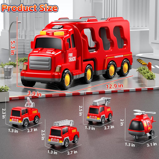 Flynow Fire Truck Car Toy for Toddler Age 3+, Toy Set with Light Sound, Christmas Birthdays Gift for Kids Boy Girl 3 4 5 6 7 8 Year Old