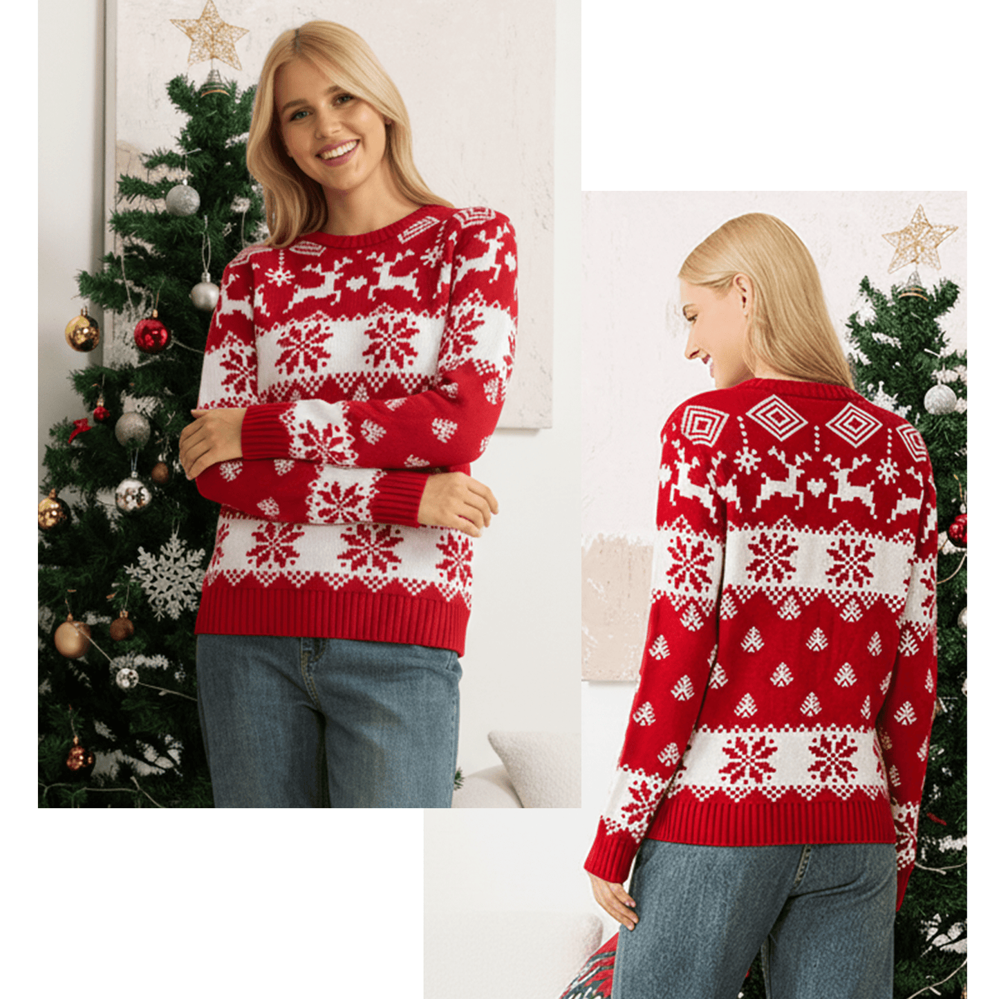 WQD Wen Christmas Sweater Family Couples Warm Thick Casual Ugly Knitted Pullover Top Xmas Elk Snowflake Reindeer Sweatshirt for Holiday Party New Year