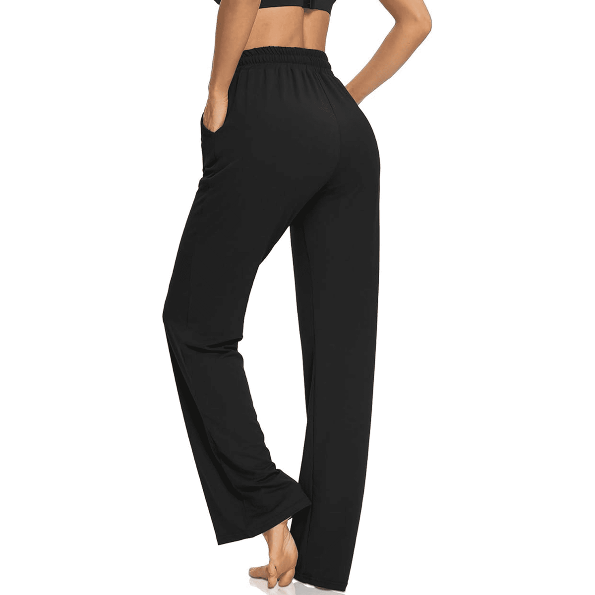 WQD Yoga Pants with Pockets for Women Sweatpants High Waist Drawstring Workout Pants Casual Work Pants Flare Leggings