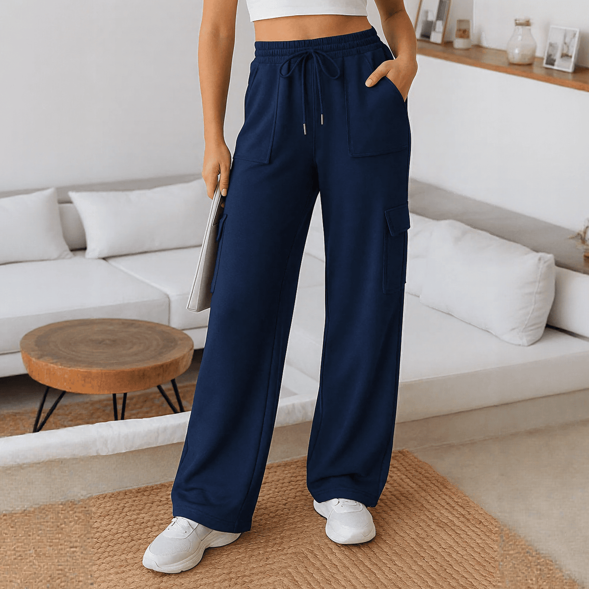 WQD Women's Cargo Sweatpants Joggers High Waisted Wide Leg Pants Athletic Casual Baggy Sweat Pants with Pockets