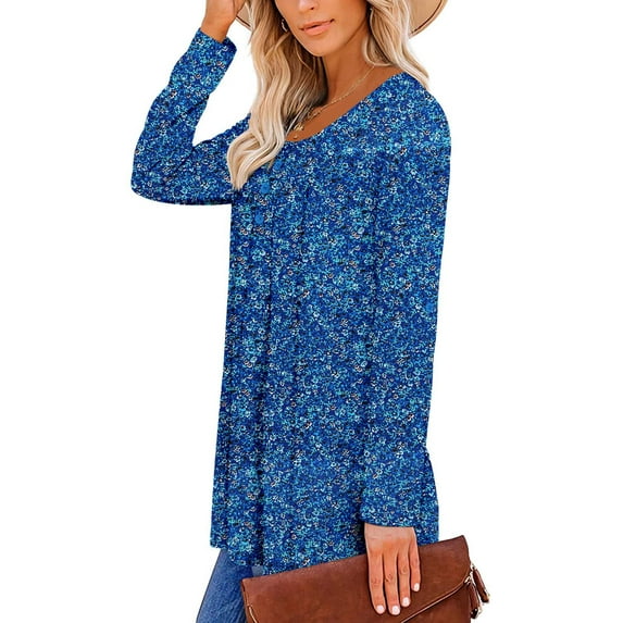 WQD Womens Long Sleeve Shirts Dressy Casual Floral Blouses Loose Tunic Tops for Fall Winter Spring (Available in Plus Size)
