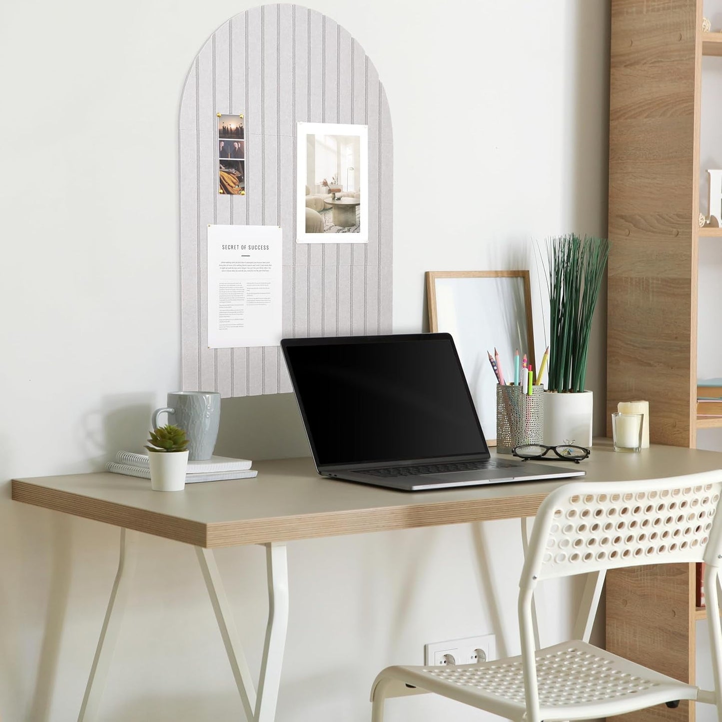Large Arched Felt Bulletin Board,Stylish Perfectly Sized 35" x 24" Cork Board Alternative for Office & Wall Decor, 6 Customizable Adhesive Tiles Pins are Perfect to Display Your Photos Toddlers