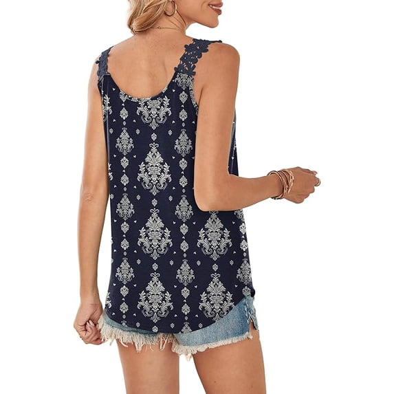 WQD Tank Tops for Women Spring Fashion Sleeveless V Neck Lace Tops Flower Flowy Summer Outfits Beach Vacation Clothes