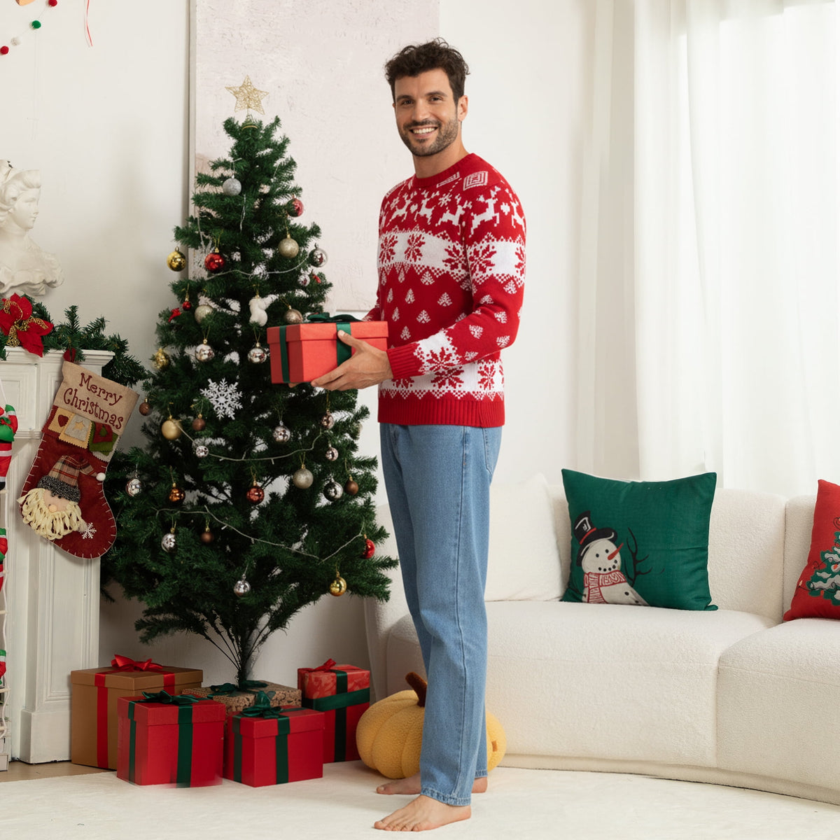 WQD Wen Christmas Sweater Family Couples Warm Thick Casual Ugly Knitted Pullover Top Xmas Elk Snowflake Reindeer Sweatshirt for Holiday Party New Year