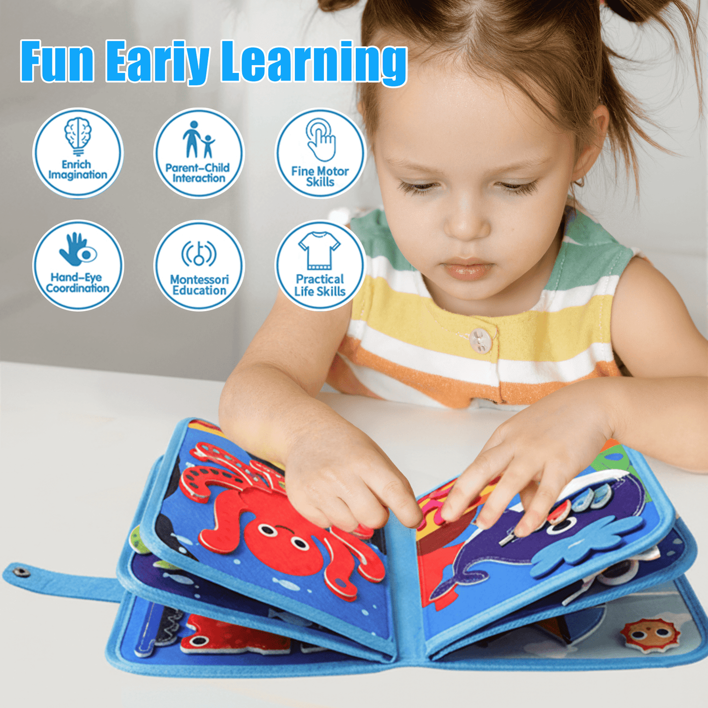 Flynow Busy Board Montessori Toy Busy Book for Toddler 1-3, Sensory Early Learning Educational Travel Toy for Baby Age 2, Birthday Christmas Baptism Gift for Kids Boy Girl 4 Year Old