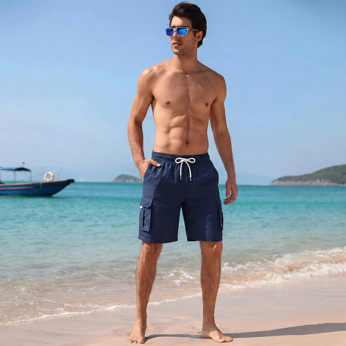WQD Men’s Swim Trunks Quick Dry Board Shorts with Mesh Lining and Pockets Elastic Waist Drawstring Beach Shorts Breathable Swimwear Bathing Suits for Swimming Surfing Vacation
