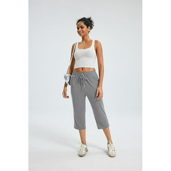 WQD Women’s Capri Sweatpants Yoga Pants Loose Workout Joggers High Waist Drawstring Flare Leggings Lounge Pajama Capris Pants with Pockets for Summer (Available in Plus Size)