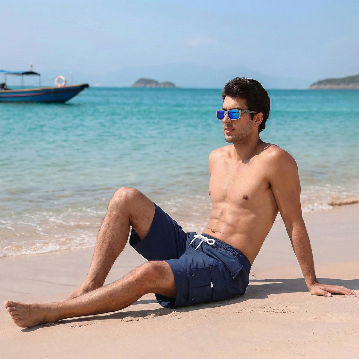 WQD Men’s Swim Trunks Quick Dry Board Shorts with Mesh Lining and Pockets Elastic Waist Drawstring Beach Shorts Breathable Swimwear Bathing Suits for Swimming Surfing Vacation