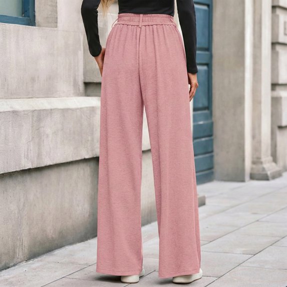 Women’s High Waisted Wide Leg Pants Casual Straight Leg Trousers with Front Pleats Elastic Back Waist Lounge Work Pants
