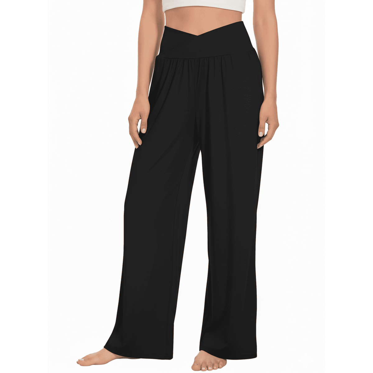 WQD Women’s Sweatpants Wide Leg Lounge Pants Crossover High Waist Yoga Pants with Pockets Comfy Loose Fit Flowy Casual Pajama Pants