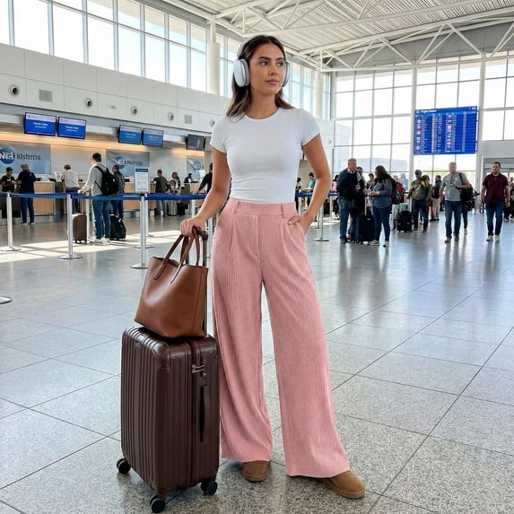 Women’s High Waisted Wide Leg Pants Casual Straight Leg Trousers with Front Pleats Elastic Back Waist Lounge Work Pants