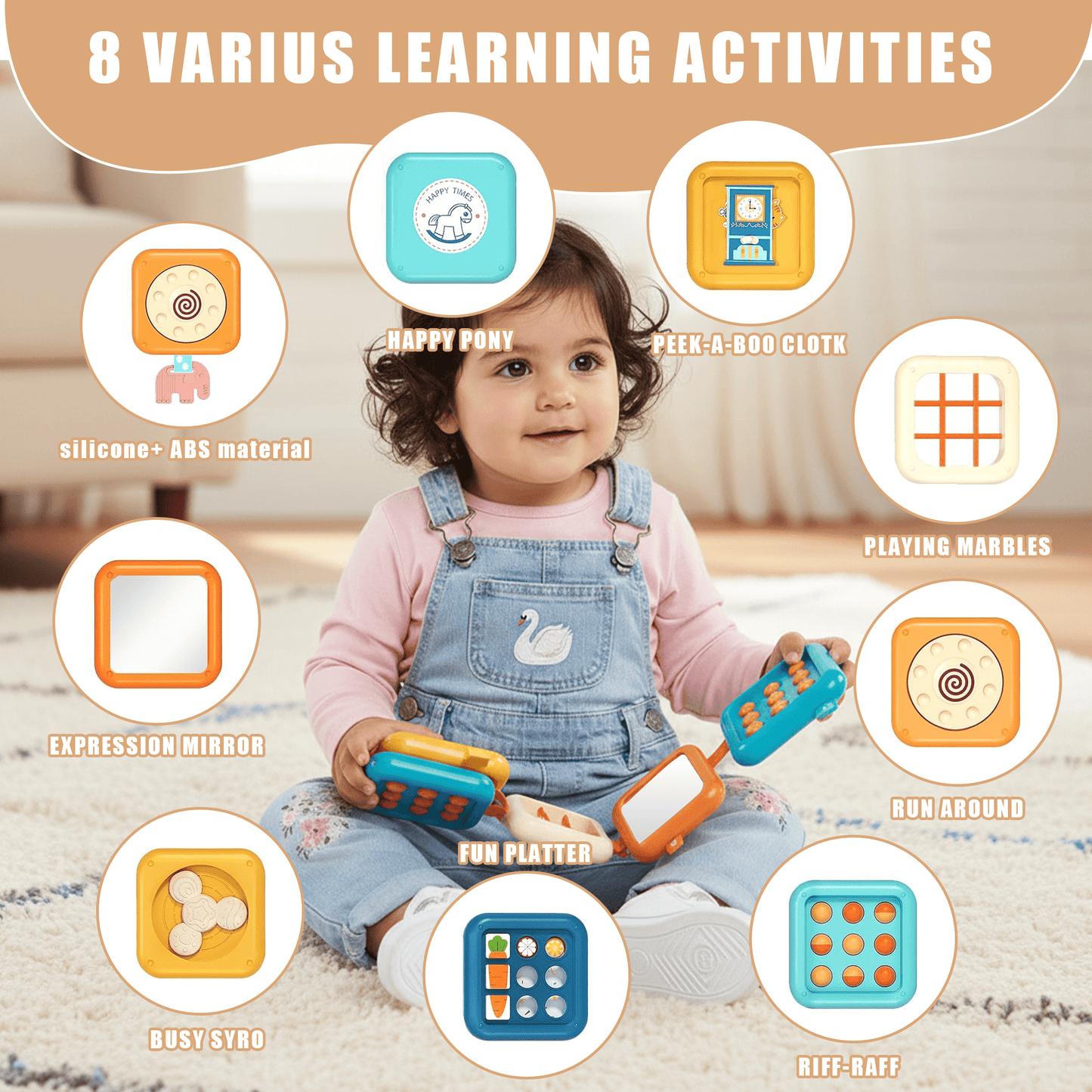 Flynow Busy Board for 1 Year Old, Travel Toys for Toddler 1 2 3, Montessori Cube Learning Education Toy Birthday Gifts for Baby Boy Girl