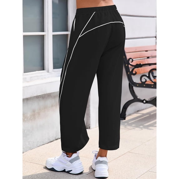 WQD Womens Workout Pants Baggy Wide Leg Pants Casual Elastic High Waist Drawstring Hiking Workout Cropped Track Loose Pants with Pockets