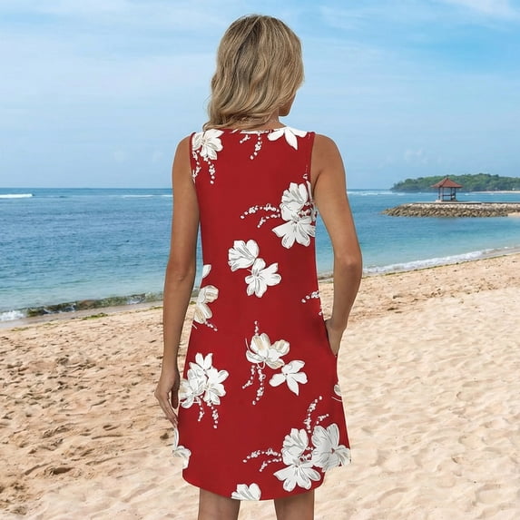 WQD Womens Summer Dresses 2026 Loose V Neck Sleeveless Sundress Casual Lightweight Beach Vacation Swimsuit Cover Up Dress