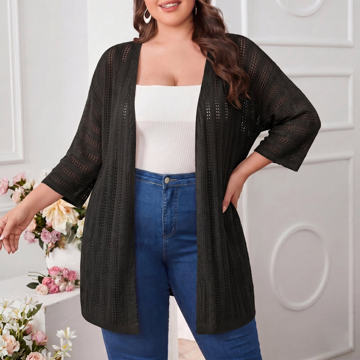Womens Crochet Cardigan Sweaters for Summer Spring Fall, Lightweight Short Sleeve Oversized Open Front Kimono Boho Knit Beach Cover Up with Swimsuit, Bikini, Bathing suit