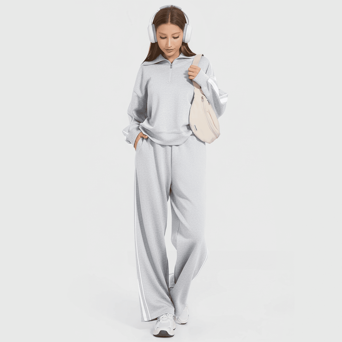 WQD Women’s 2 Piece Tracksuit Set Long Sleeve Pullover Sweatshirt and Wide Leg Sweatpants Lounge Outfit Athletic Jogging Suit Casual Matching Set with Pockets