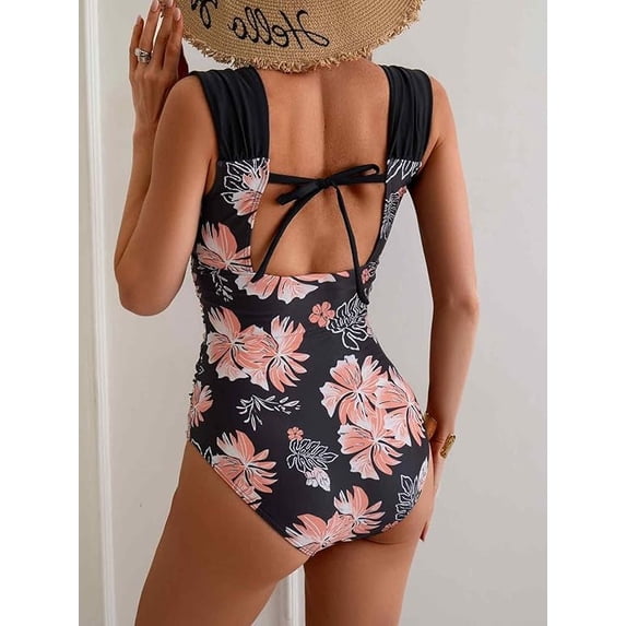 WQD Womens One Piece Swimsuit Square Neck Tummy Control Bathing Suit Ruched Retro Modest Full Coverage Swimwear