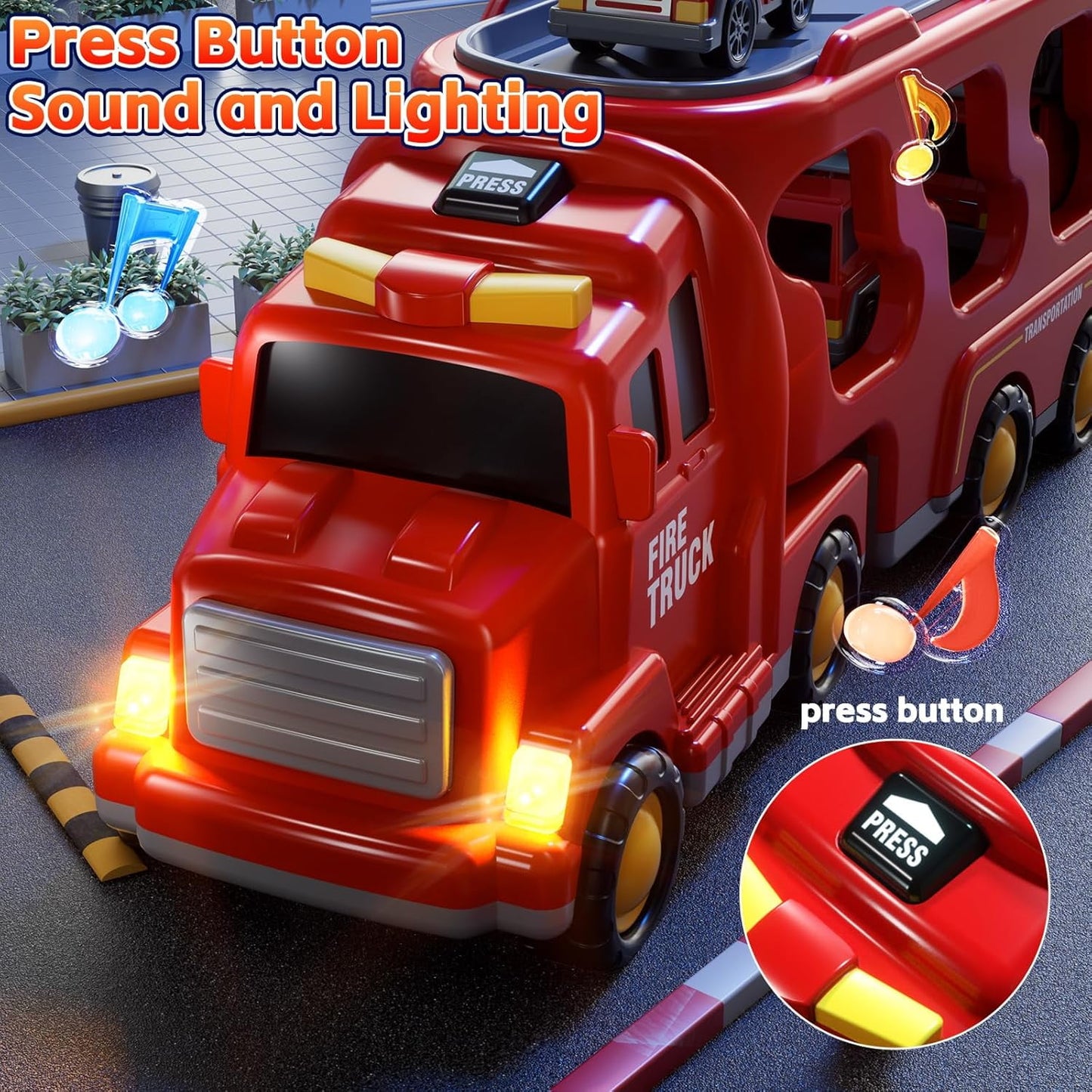 Flynow Fire Truck Car Toy for Toddler Age 3+, Toy Set with Light Sound, Christmas Birthdays Gift for Kids Boy Girl 3 4 5 6 7 8 Year Old