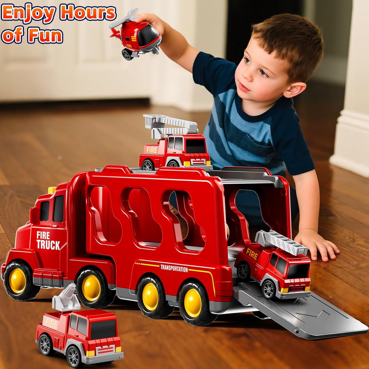 Flynow Fire Truck Car Toy for Toddler Age 3+, Toy Set with Light Sound, Christmas Birthdays Gift for Kids Boy Girl 3 4 5 6 7 8 Year Old