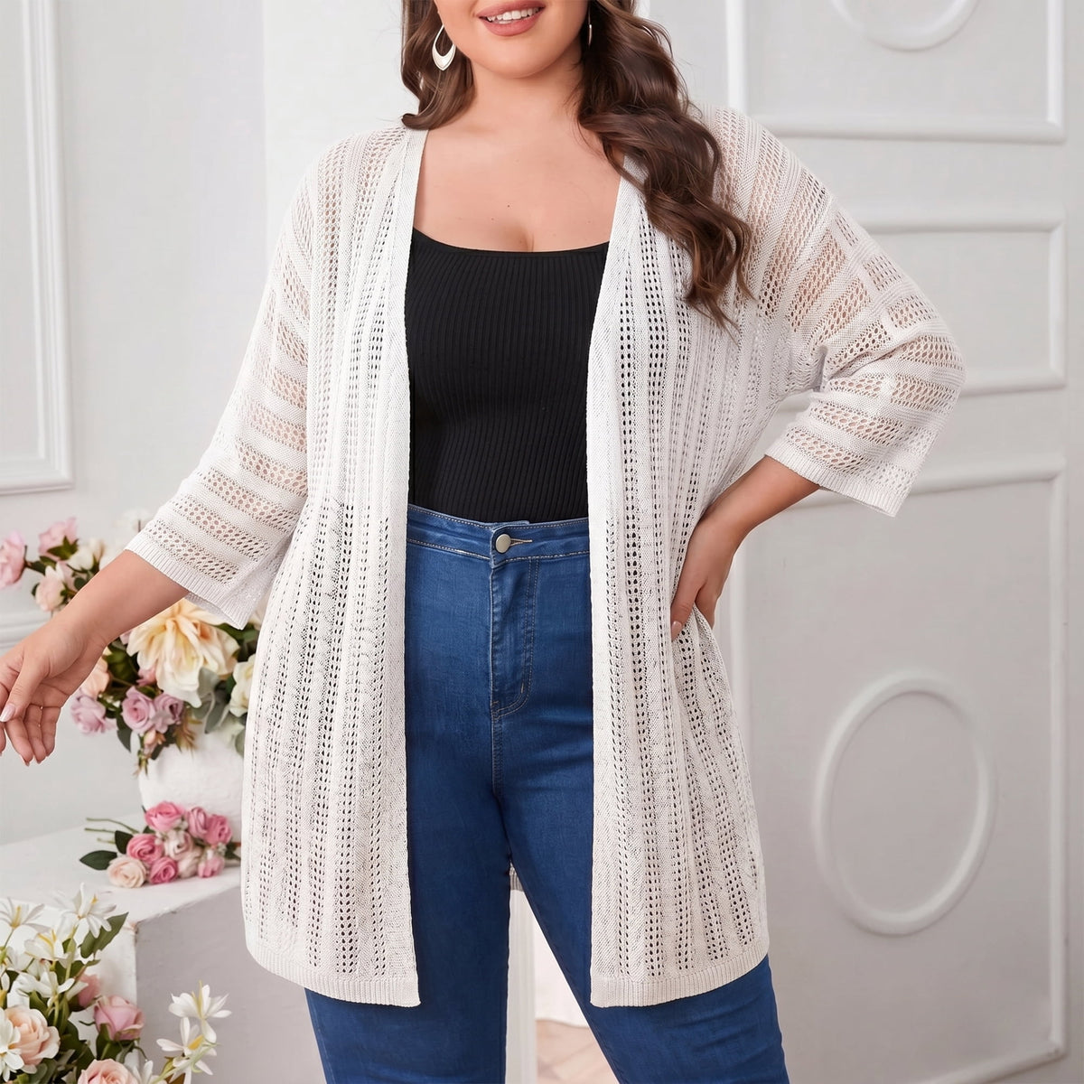 Womens Crochet Cardigan Sweaters for Summer Spring Fall, Lightweight Short Sleeve Oversized Open Front Kimono Boho Knit Beach Cover Up with Swimsuit, Bikini, Bathing suit