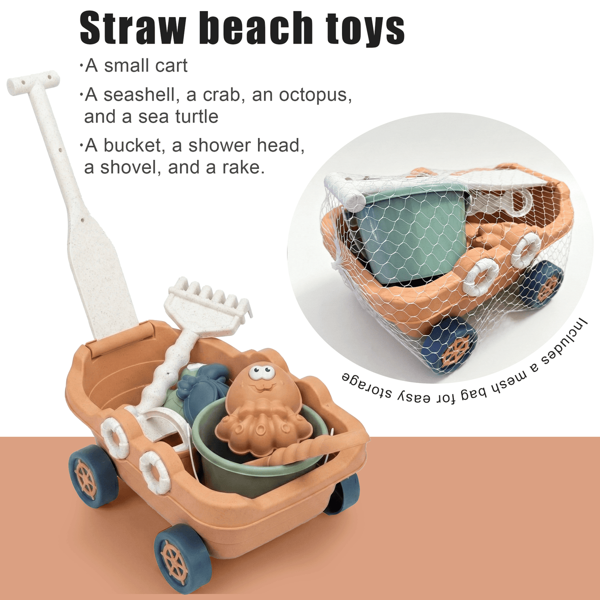 Flynow 9 PCS Beach Toy Set for Kids 3+ Years Old, Friendly Travel Play Sand Set Toy, Sand Castle Building Kit with Boat, Bucket, Shovels, Molds, Mesh Bag, Birthday Gift for Girl Boy Age 3 4 5 6 7 8