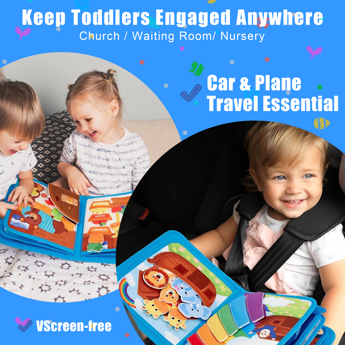 Flynow Busy Board Montessori Toy Busy Book for Toddler 1-3, Sensory Early Learning Educational Travel Toy for Baby Age 2, Birthday Christmas Baptism Gift for Kids Boy Girl 4 Year Old