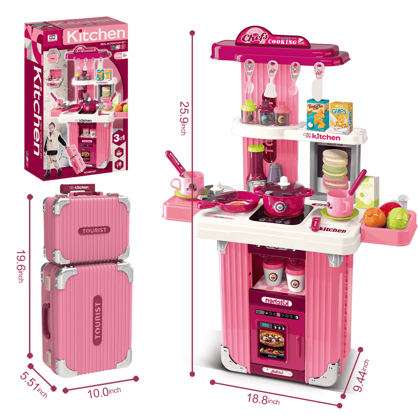 Flynow Kids Kitchen Playset Toys, Kitchenette Pretend Play for Toddler 1-3 Year Old, 42pcs Interactive Toy Accessories with Lights Sounds, Christmas Birthday Gift for Girls Age 2 4 5 6 7 8 9 10
