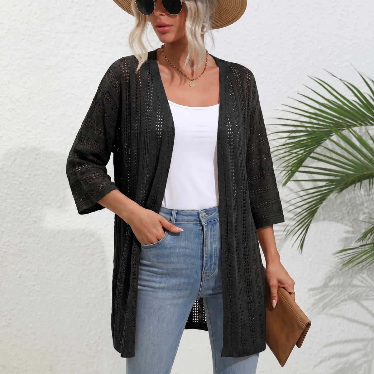 Womens Crochet Cardigan Sweaters for Summer Spring Fall, Lightweight Short Sleeve Oversized Open Front Kimono Boho Knit Beach Cover Up with Swimsuit, Bikini, Bathing suit