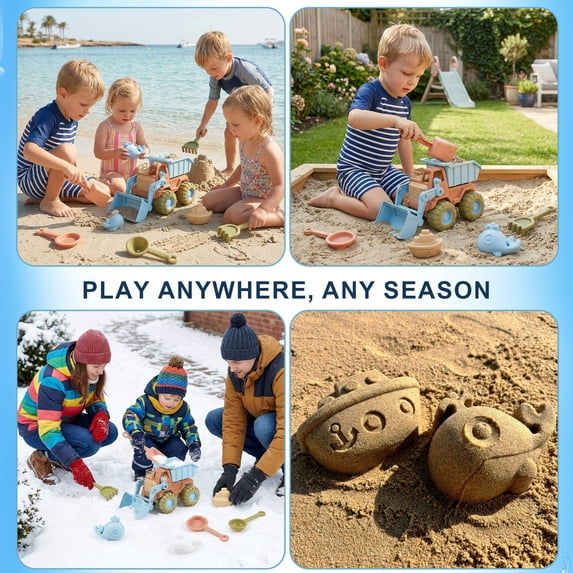 Flynow 7 PCS Beach Toy Set for Kids 3+ Years Old, Friendly Travel Play Sand Construction Set, Sand Castle Building Kit, Outdoor Car Toy Set, Birthday Gift for Girl Boy Age 3 4 5 6 7 8