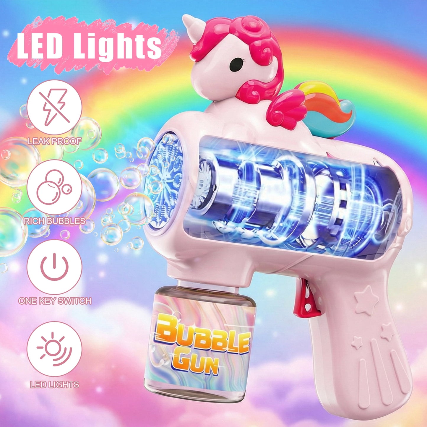 Flynow Bubble Gun Toy for Toddler 1-3 Years Old, Bubble Machine for Kids Girl Boy Age 3-8, Bubble Blower Maker for Summer Outdoor Party Garden Birthday Gift