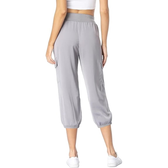Womens Cargo Capris Travel High Waist Drawstring Workout Pants Button Decor Summer Loose Harem Sweatpants Stylish Soft Casual Work Pants with Pockets