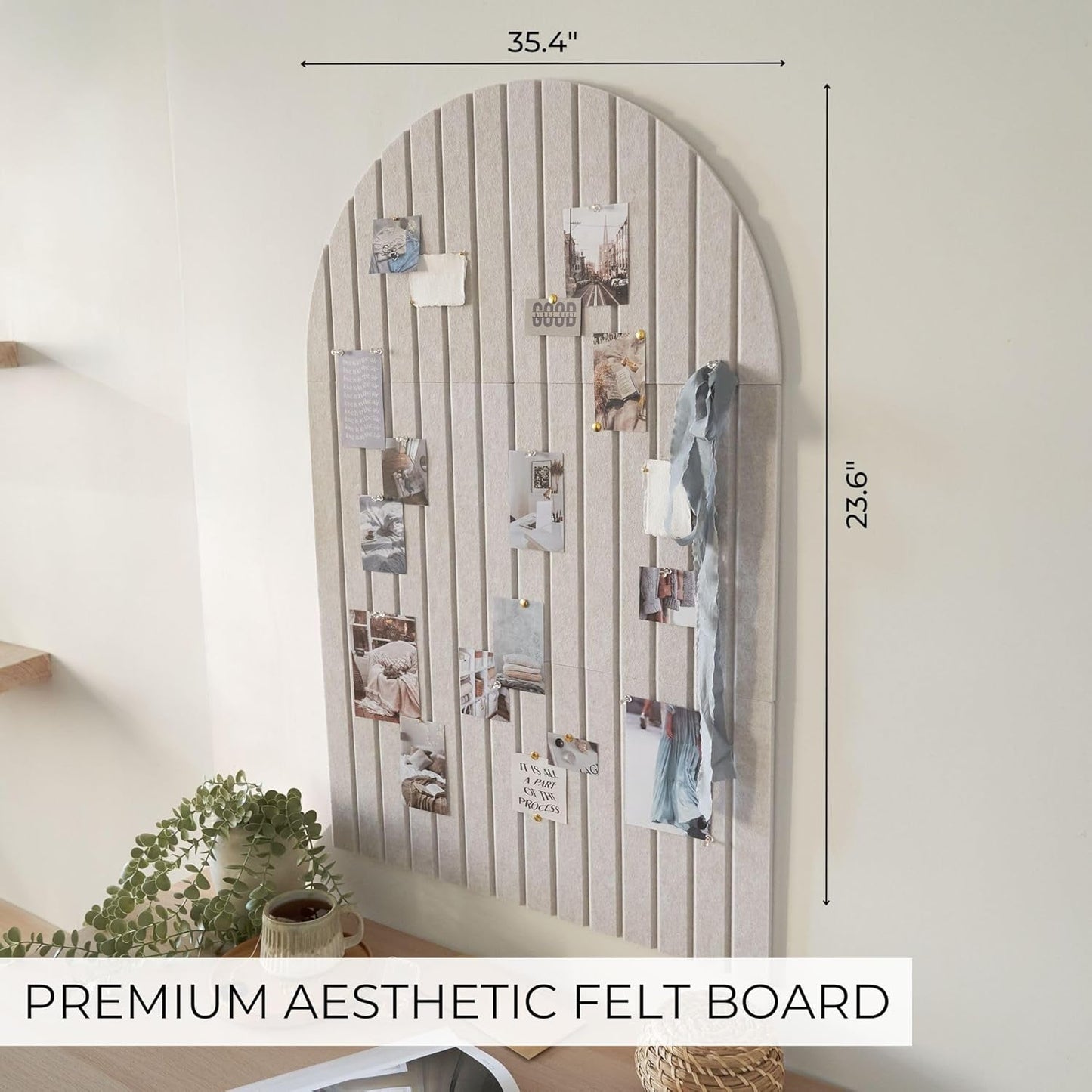 Large Arched Felt Bulletin Board,Stylish Perfectly Sized 35" x 24" Cork Board Alternative for Office & Wall Decor, 6 Customizable Adhesive Tiles Pins are Perfect to Display Your Photos Toddlers