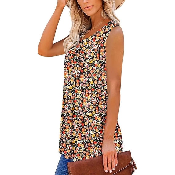 Women’s Tank Top Summer Floral Sleeveless V Neck Blouse Casual Dressy Tunic Loose Fit Lightweight Printed Shirt for Beach Vacation Daily Fashion Wear