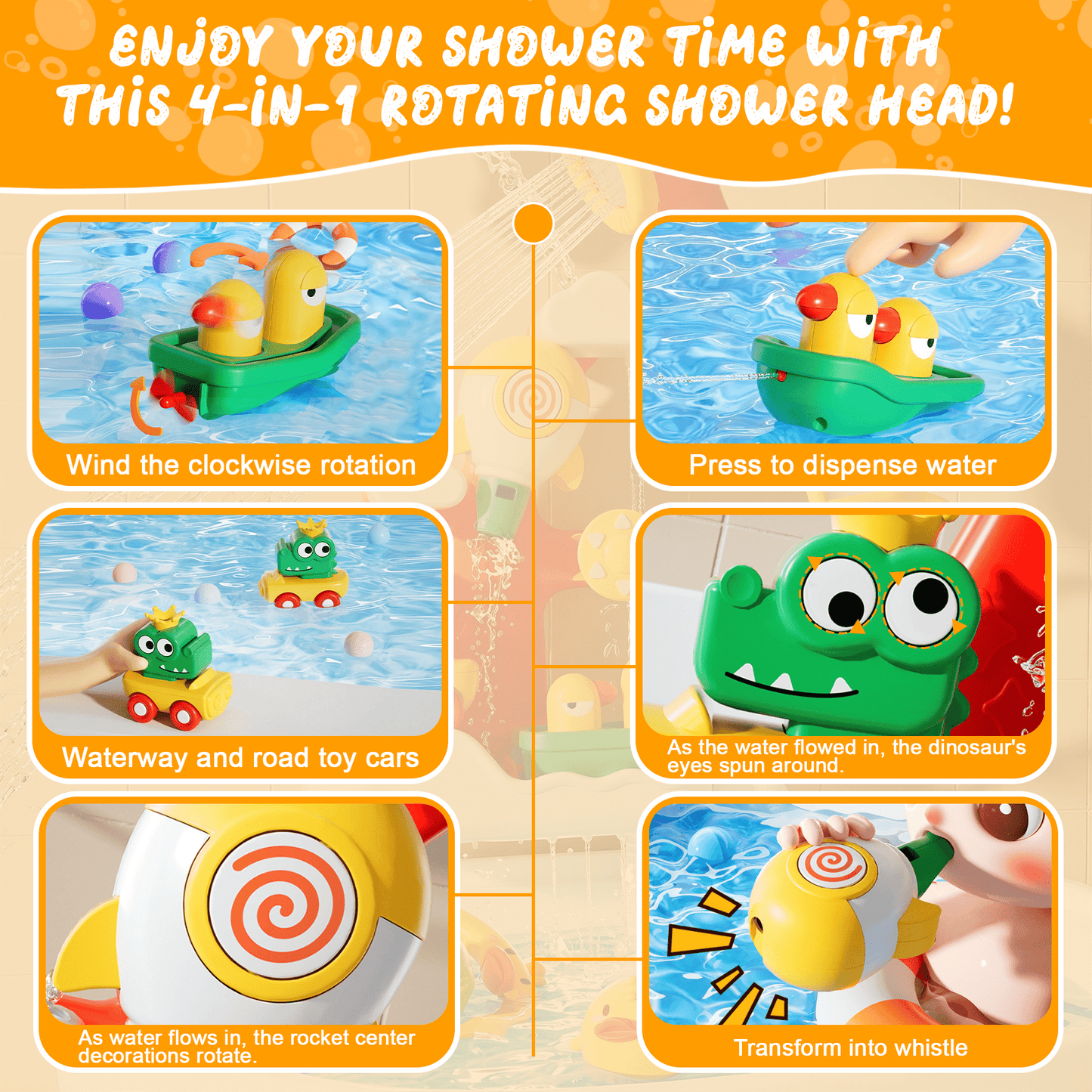Flynow Bath Toys Waterfall Bathtub Toy with Suction Cup,Bath Tub Shower Head Sprayer Playset,Bathtime Fun Birthday Gift