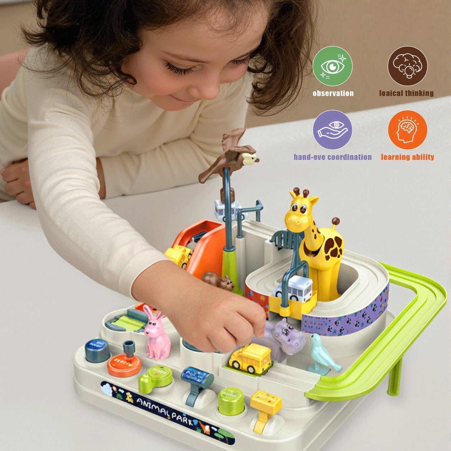 Flynow Adventure Race Car Toy for 3-8 Year Old Boy Girl, Manually Operated Playset Educational Car Ramp Toy with 3 Mini Track Cars, Christmas Birthday Gift for Kids Age 3 4 5 6 7 8