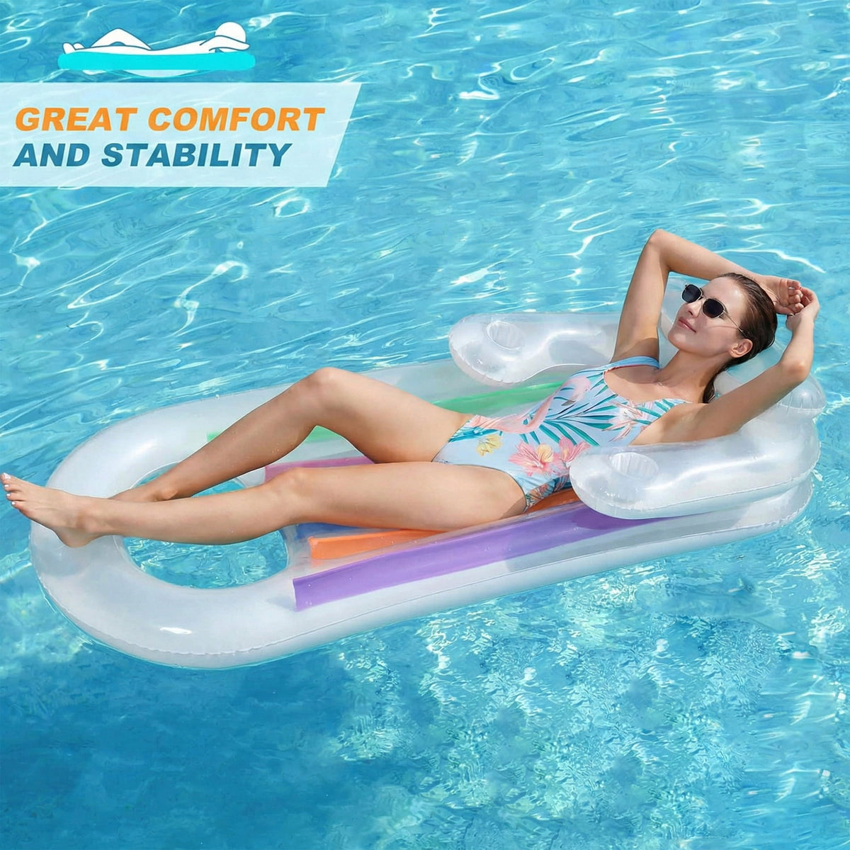 Flynow Inflatable Pool Float Adult, Pool Floaties Lounger Floats Floating Chair Raft with Adjustable Backrest Cup Holders Water Floaty Lake Lounge Tanning Floats Beach Party Toys for Adults