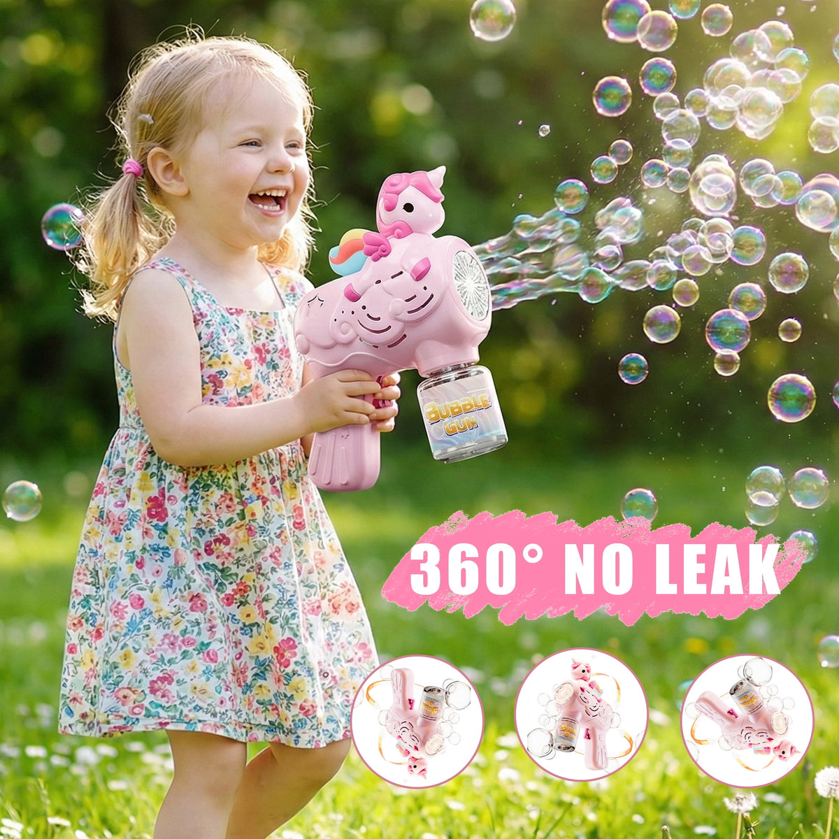 Flynow Bubble Gun Toy for Toddler 1-3 Years Old, Bubble Machine for Kids Girl Boy Age 3-8, Bubble Blower Maker for Summer Outdoor Party Garden Birthday Gift