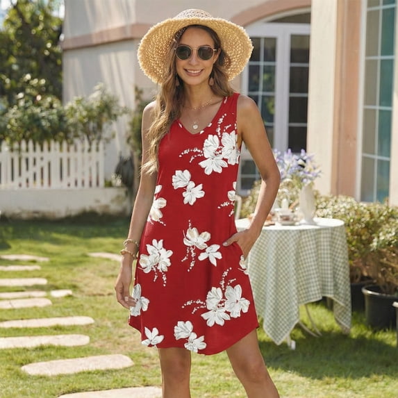 WQD Womens Summer Dresses 2026 Loose V Neck Sleeveless Sundress Casual Lightweight Beach Vacation Swimsuit Cover Up Dress
