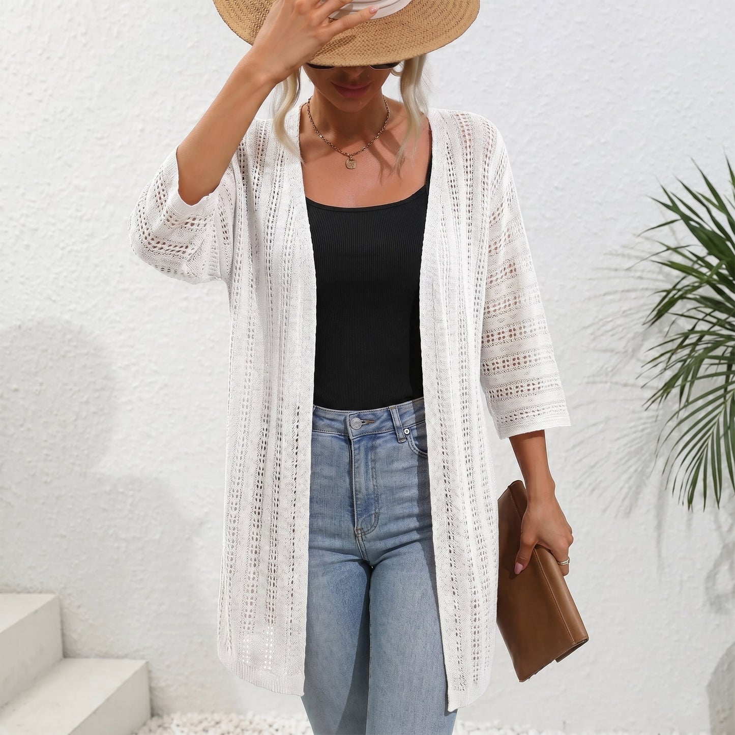 Womens Crochet Cardigan Sweaters for Summer Spring Fall, Lightweight Short Sleeve Oversized Open Front Kimono Boho Knit Beach Cover Up with Swimsuit, Bikini, Bathing suit