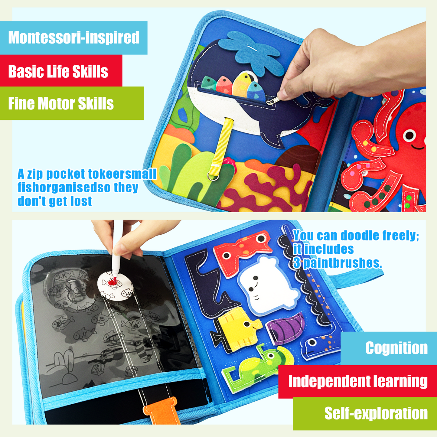Flynow Busy Board Montessori Toy Busy Book for Toddler 1-3, Sensory Early Learning Educational Travel Toy for Baby Age 2, Birthday Christmas Baptism Gift for Kids Boy Girl 4 Year Old