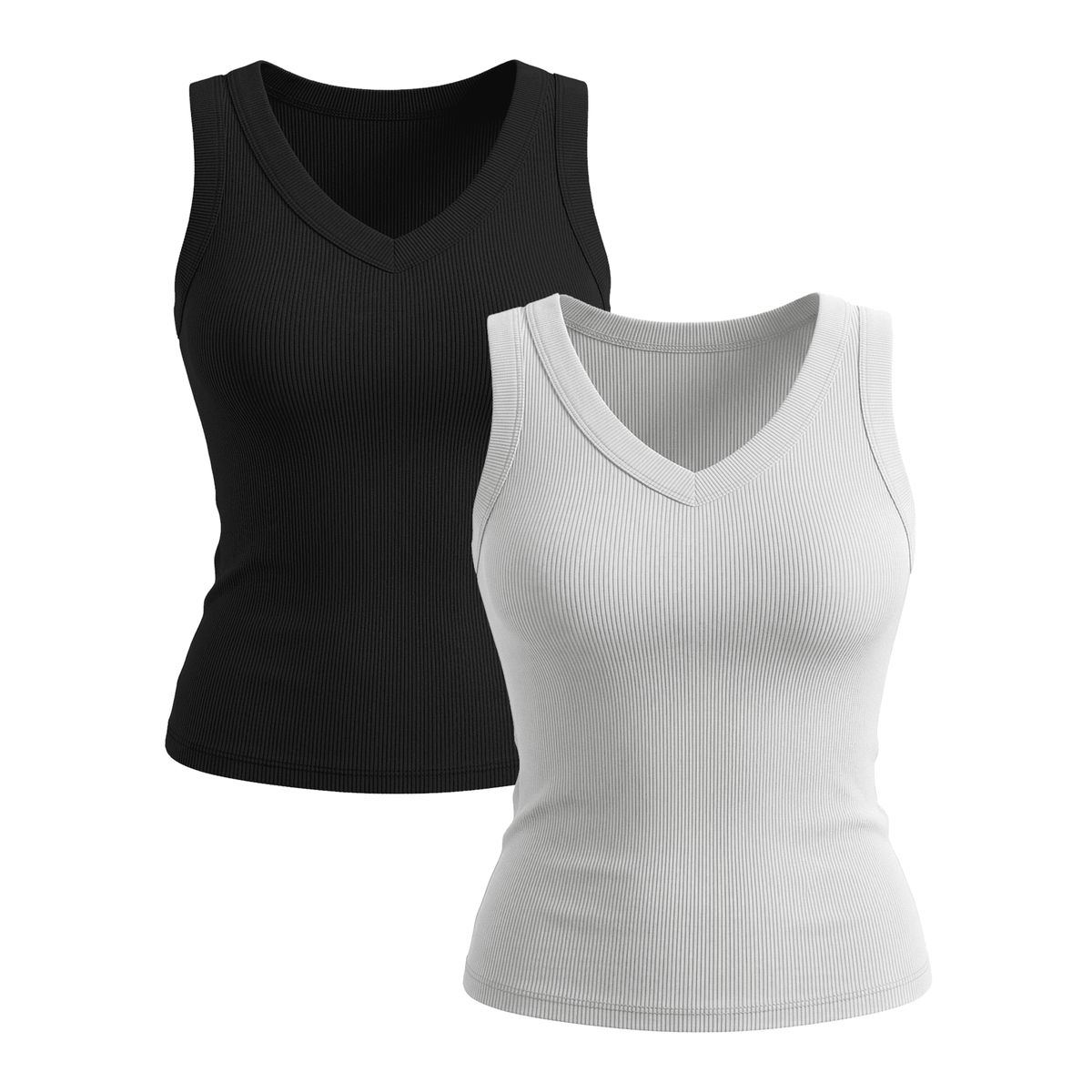 WQD 2 Pack Tank Tops for Women V Neck Ribbed Knit Slim Fitted Sleeveless Basic Tee Tanks Casual Summer Fashion Clothes