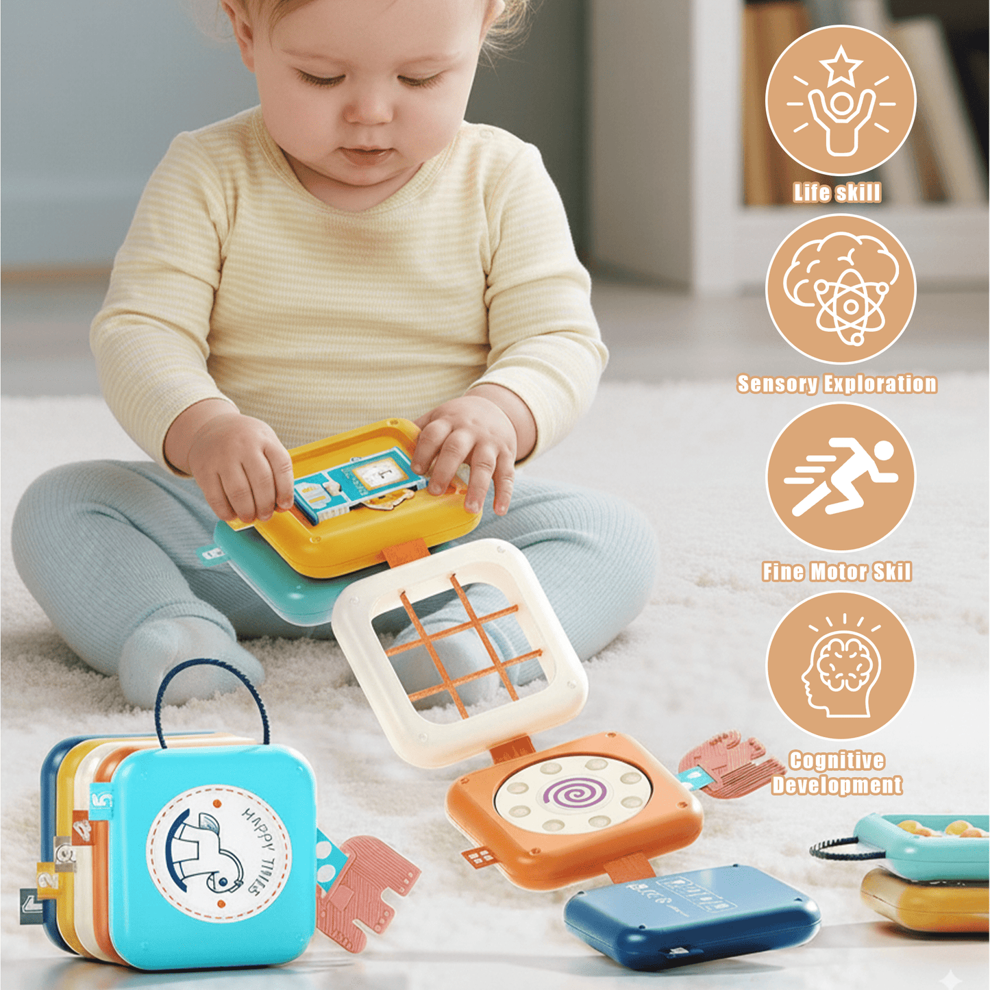 Flynow Busy Board for 1 Year Old, Travel Toys for Toddler 1 2 3, Montessori Cube Learning Education Toy Birthday Gifts for Baby Boy Girl