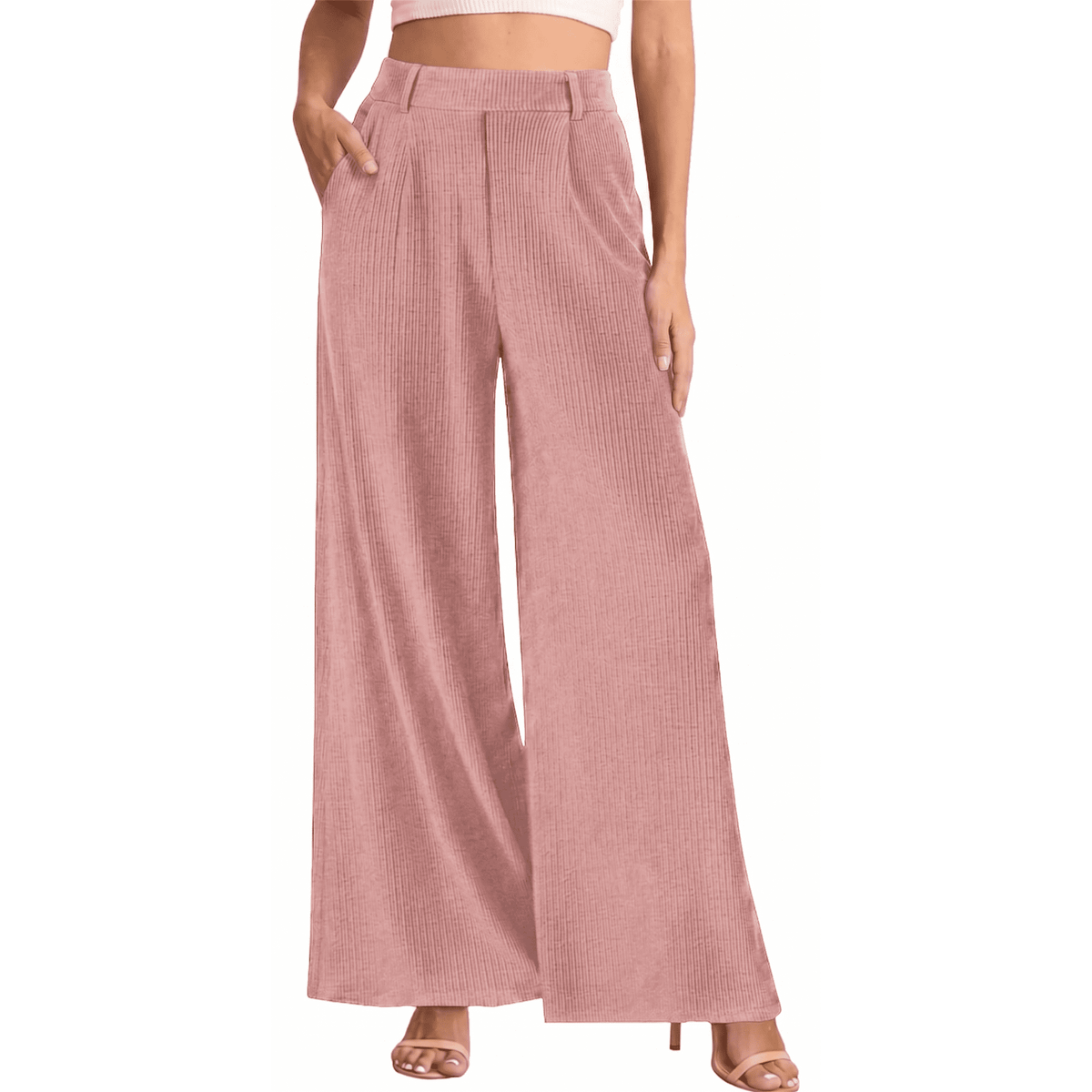 Women’s High Waisted Wide Leg Pants Casual Straight Leg Trousers with Front Pleats Elastic Back Waist Lounge Work Pants